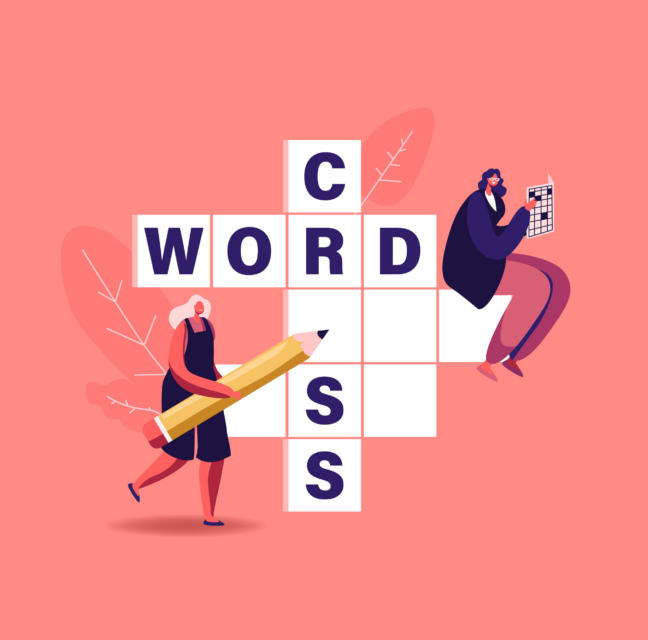 Illustration of people solving a large crossword puzzle