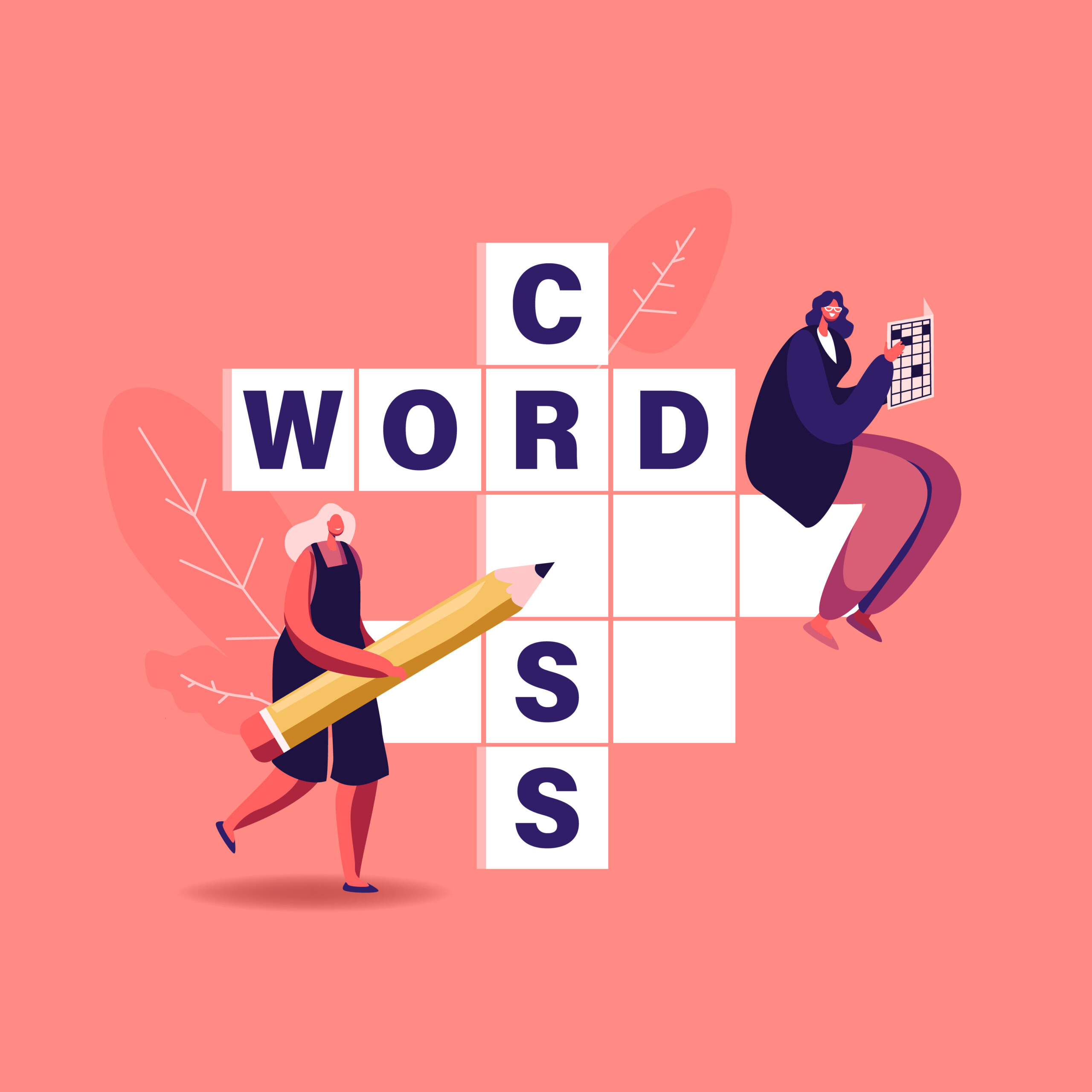 Illustration of people solving a large crossword puzzle