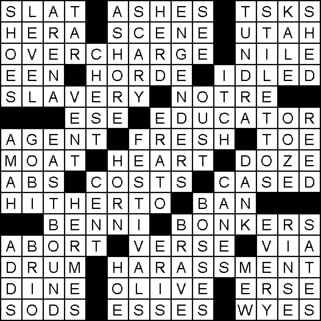 Completed crossword solution grid for the September puzzle